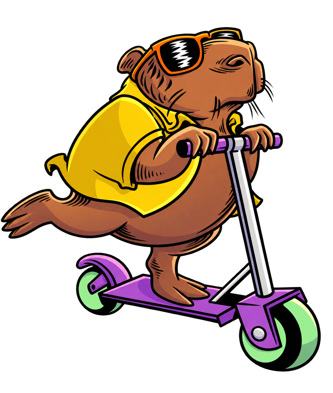 Capivara Minha BC andando de patinete